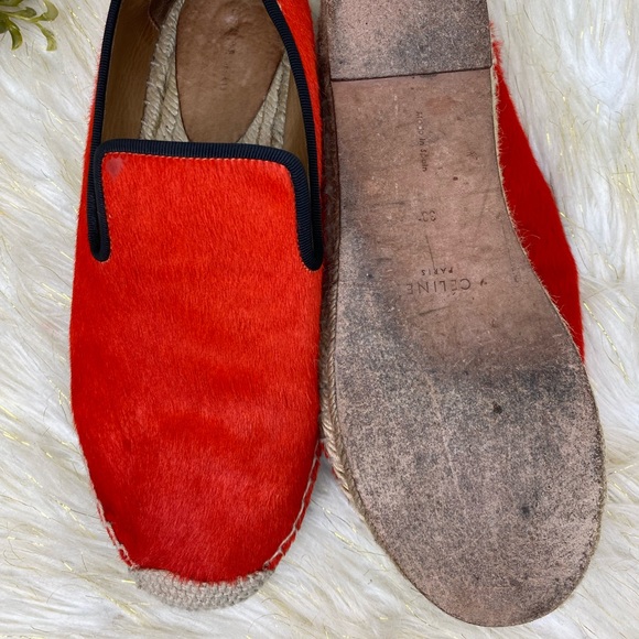 Celine Red Pony Hair Slip On Espadrille Flats Sz 38 - Picture 7 of 7